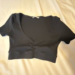 black neck open crop top
